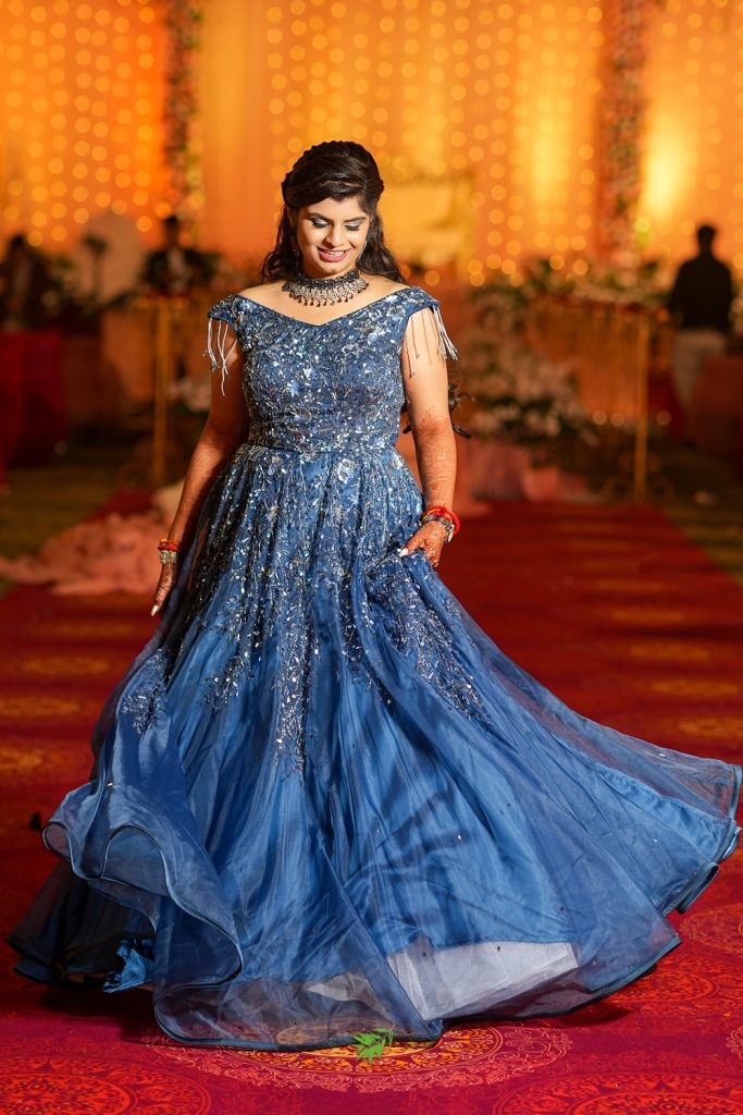 blue reception gown for bride