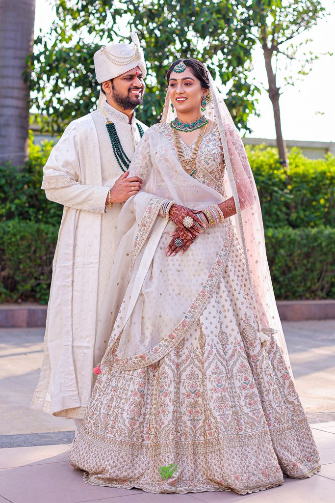 Wedding outfits for bride and groom